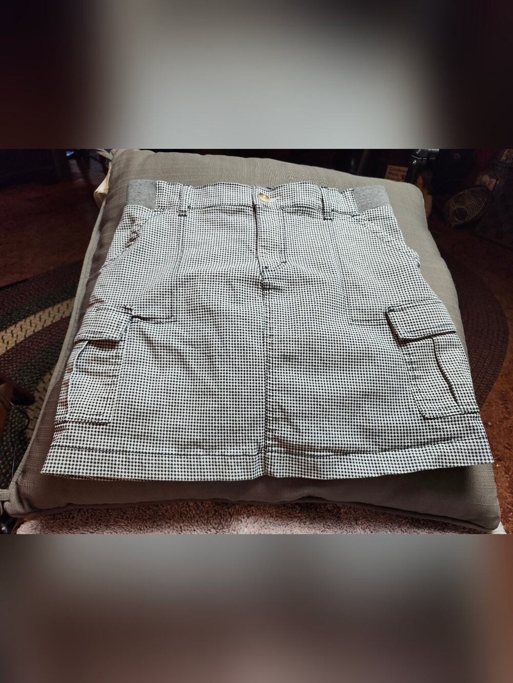 Women's Black & White Check Cargo Shorts